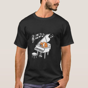 Orange Katt Spelar Piano Musikälskare Rolig T Tröj Shirt
