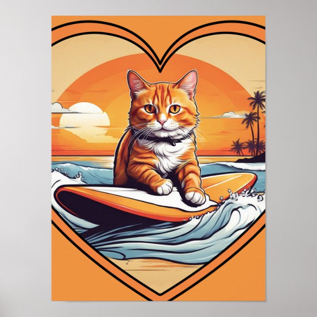 Orange katt surfing poster (Framsidan)