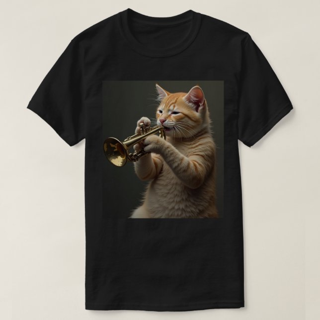 Orange katt trumpetspelare t shirt (Design framsida)