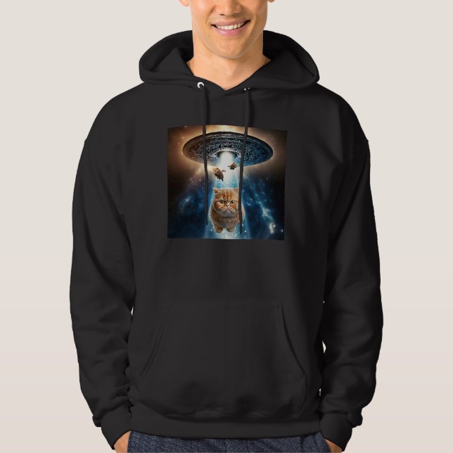Orange Katt UFO Alien Galaxy Cats Space Kitten Hoodie (Framsida)