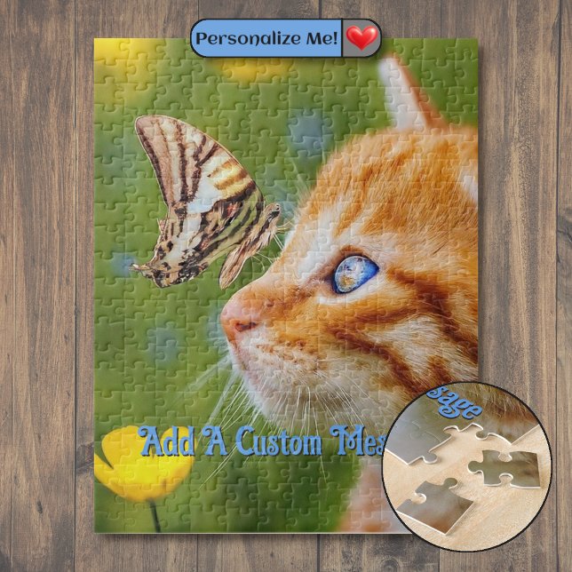 Orange Katten Randig Fjäril Pussel (Orange Kitten Striped Butterfly Jigsaw Puzzle)