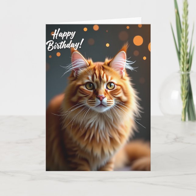 Orange kattfödelsedags kort (Framsida)