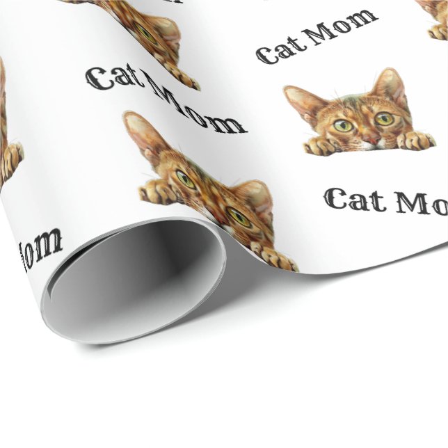 Orange kattmamma akvarell Abessinsk mönster  Presentpapper (Rullad Hörn)