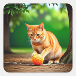 Orange Kattunge Fyrkantigt Klistermärke