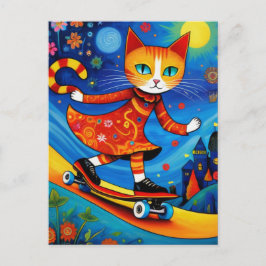 Orange Kattunge i en Dress Skateboarding Vykort