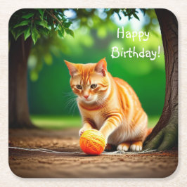 Orange Kattunge Underlägg Papper Kvadrat