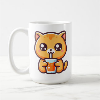 Orange Katze trinkt Orangensaft Kaffemugg