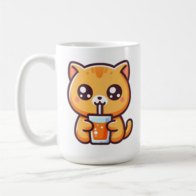 Orange Katze trinkt Orangensaft Kaffemugg (Vänster)