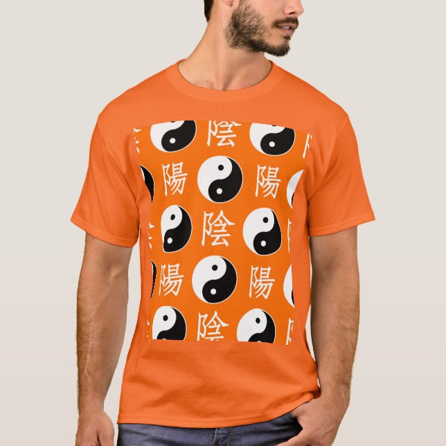 Orange kinesisk Yin Yang-mönster T Shirt (Framsida)