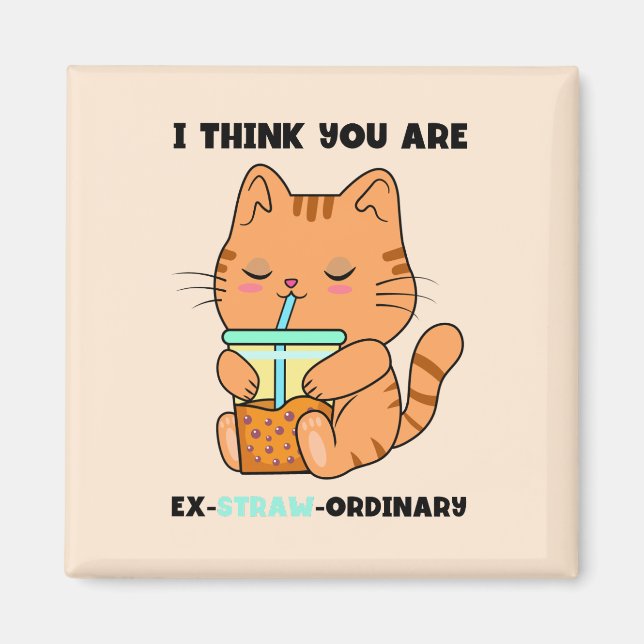 Orange Kitten du är enastående söt boba rosa Magnet (Framsidan)