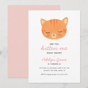 Orange Kitten Girl Birthday-inbjudan Inbjudningar