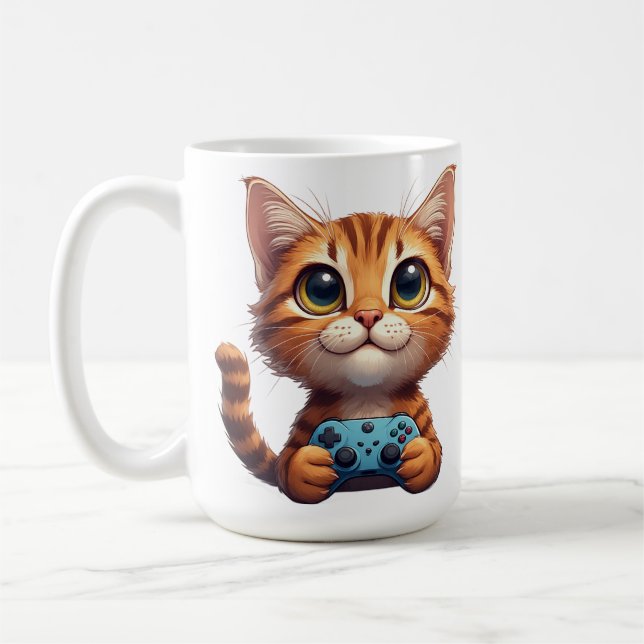 Orange Kitten Holding Game Controller Gamer Cat Kaffemugg (Vänster)