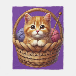 Orange Kitten i Basket med garn Fleecefilt