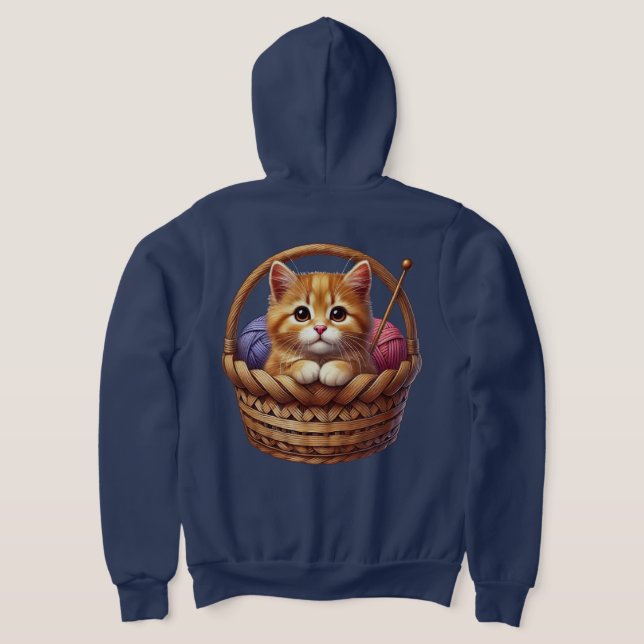 Orange Kitten i Basket med garn T Shirt (Laydown Baksida)