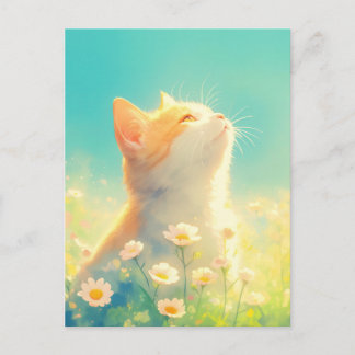 Orange Kitten in White Daisy Meadow Vykort