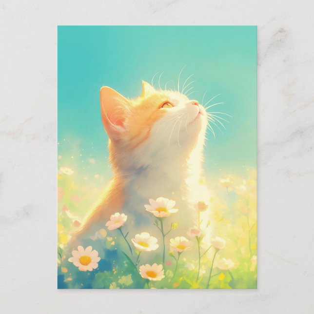 Orange Kitten in White Daisy Meadow Vykort (Framsida)