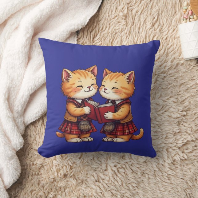 Orange Kitties Reading Burns Night Kudde (Filt)