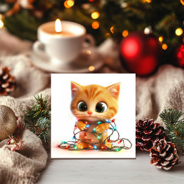 Orange Kitty Fast i Holiday Lights Holidayskort Julkort