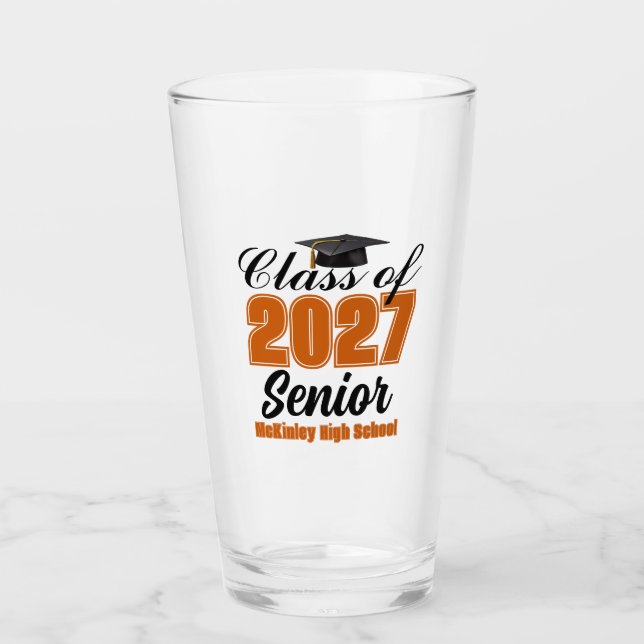 Orange Klass 2027 Senior Anpassad Högstadieskola Glaskopp (Framsida)