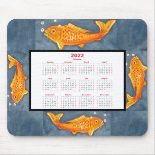 Orange Koi Fish Art Blue Pond Vatten 2022 Kalender Musmatta