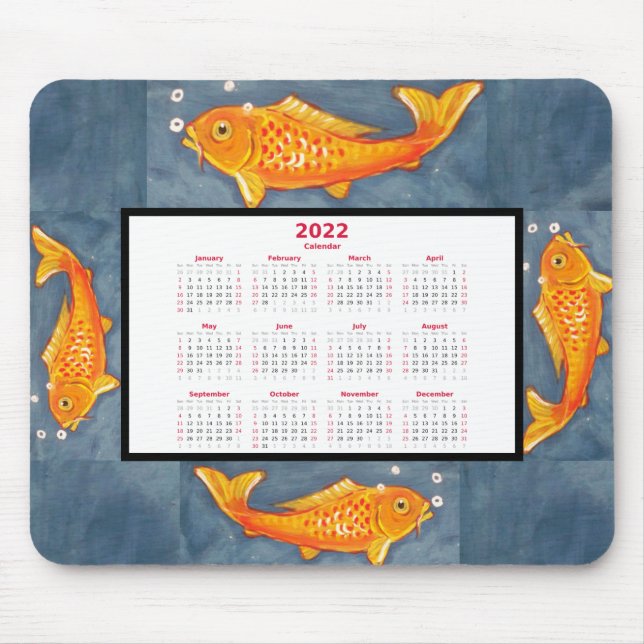 Orange Koi Fish Art Blue Pond Vatten 2022 Kalender Musmatta (Framsidan)