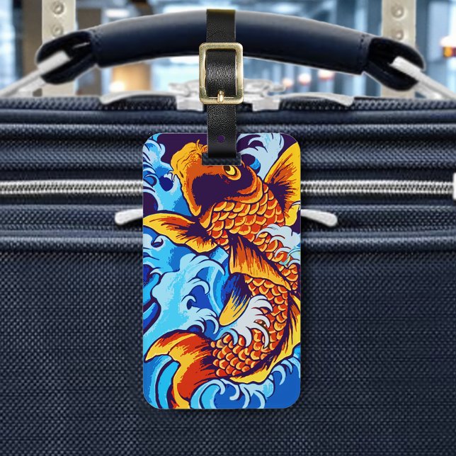 Orange Koi Fish Blue Bagagebricka (Skapare uppladdad)