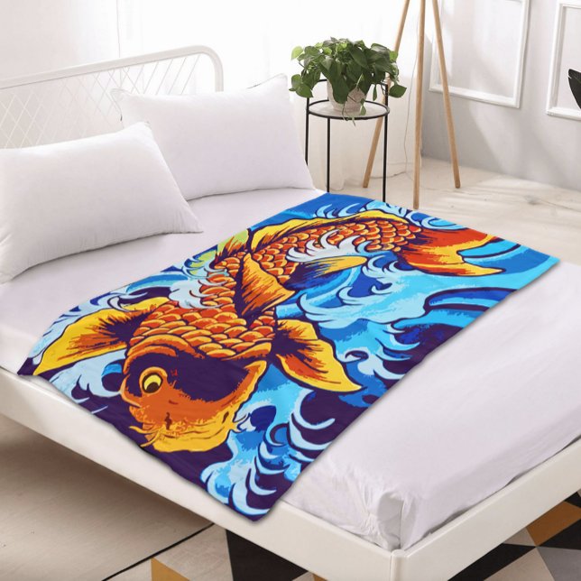 Orange Koi Fish Blue Fleecefilt (Skapare uppladdad)