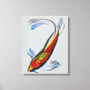 Orange Koi Japansk karp vattenfärgsart Canvastryck