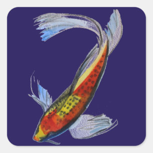 Orange Koi Japansk vattenfärgskarp konst Fyrkantigt Klistermärke