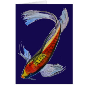 Orange Koi Japansk vattenfärgskarp konst Hälsningskort
