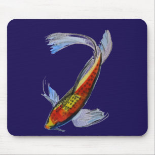 Orange Koi Japansk vattenfärgskarp konst Musmatta
