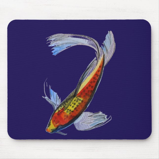 Orange Koi Japansk vattenfärgskarp konst Musmatta (Framsidan)