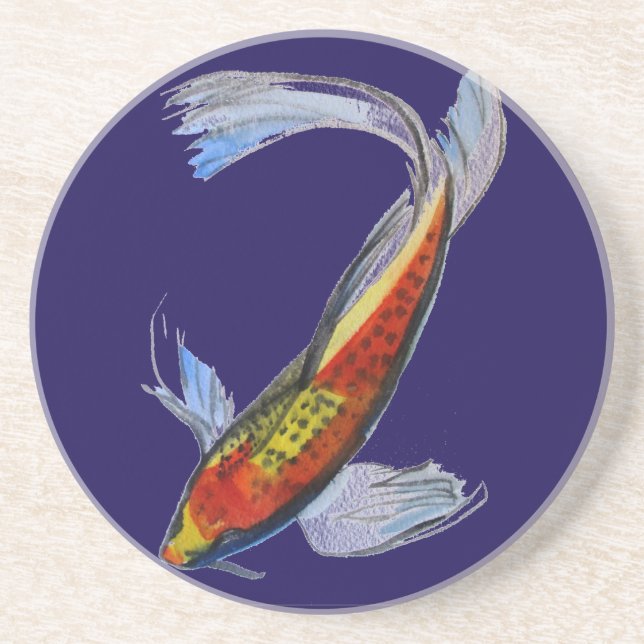 Orange Koi Japansk vattenfärgskarp konst Underlägg Sandsten (Framsidan)