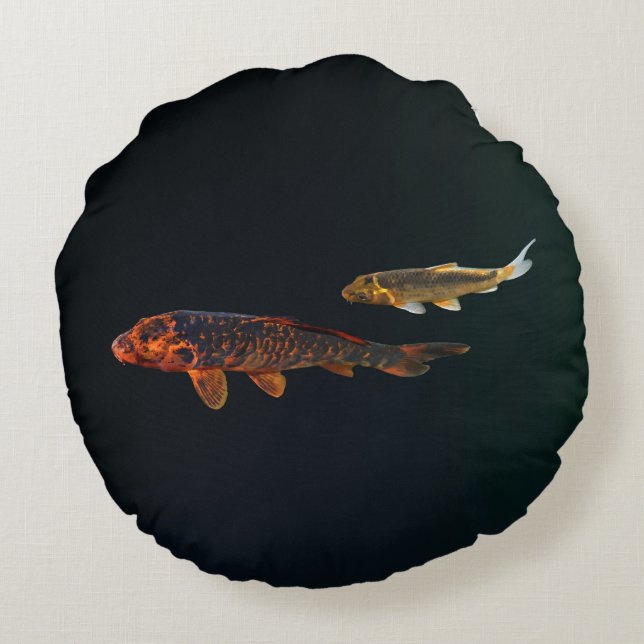 Orange Koi och Guld Koi Rund Kudde (Baksidan)