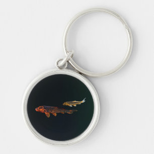 Orange Koi och Guld Koi Rund Silverfärgad Nyckelring