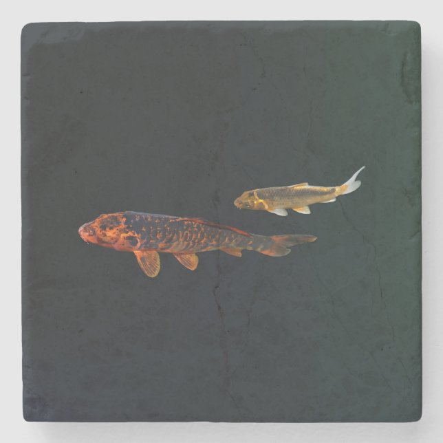 Orange Koi och Guld Koi Stenunderlägg (Framsidan)