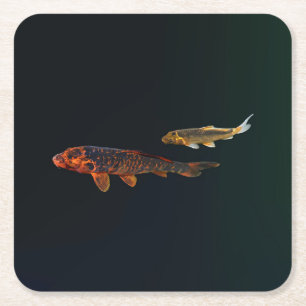Orange Koi och Guld Koi Underlägg Papper Kvadrat