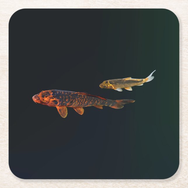 Orange Koi och Guld Koi Underlägg Papper Kvadrat (Framsidan)