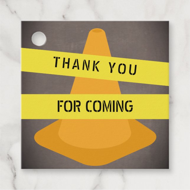 Orange Kone Caution Tape Construction Birthday Gåvor Etiketter (Framsida)