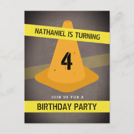 Orange Kone Caution Tape Construction Birthday Inbjudan Vykort