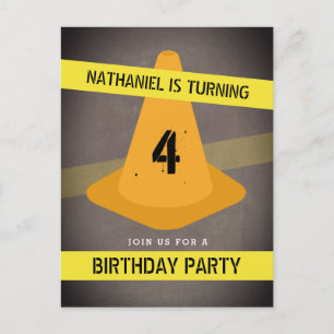 Orange Kone Caution Tape Construction Birthday Inbjudan Vykort