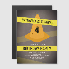 Orange Kone Caution Tape Construction Birthday Magnetisk Inbjudningskort