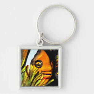 Orange Konsmålning av färgen Clown Fish water orig Fyrkantig Silverfärgad Nyckelring