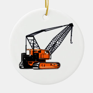 Orange konstruktionskran julgransprydnad keramik