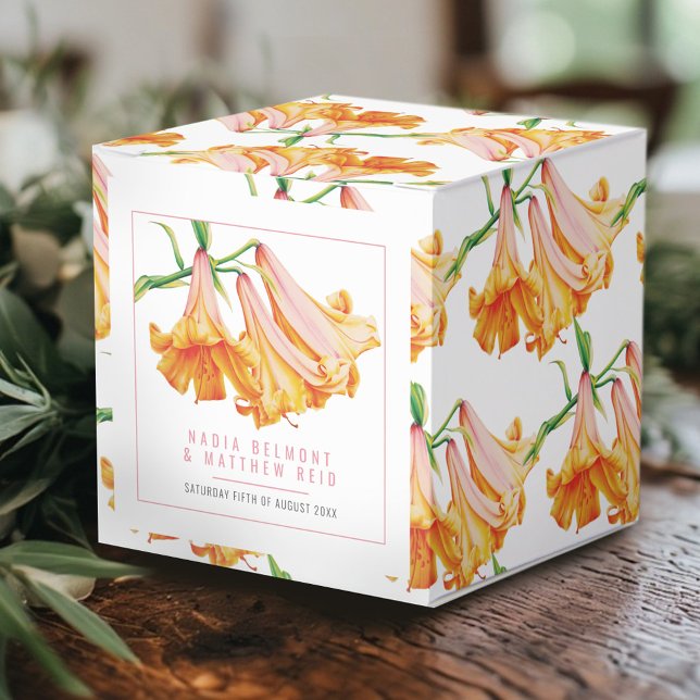 Orange korall lilja blomma akvarell konst bröllop presentaskar (Skapare uppladdad)