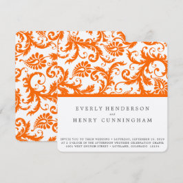 Orange Korall Terrakotta Damask Bröllop Inbjudningar