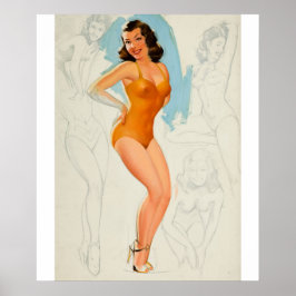 Orange Kostym med Sketches Pin Up Art Poster