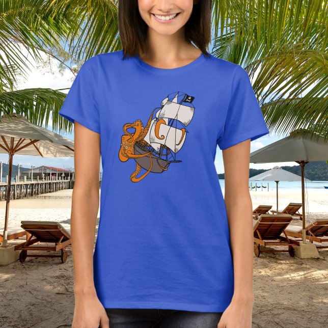 Orange kraken, jättebläckfisk, frakten pirat t shirt (Skapare uppladdad)