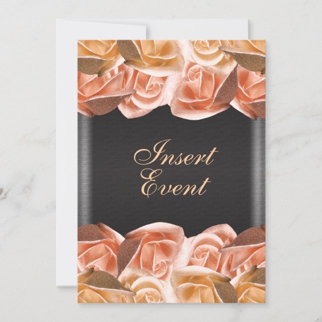 Orange kräm svart bröllop ro elegant inbjudningar (Framsida)