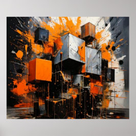 Orange kuber Explosion Geometrisk Abstrakt Poster